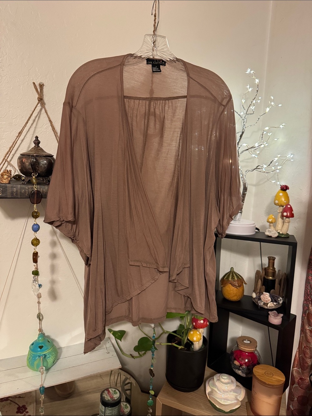 one clothing  open-front cardigan in mauve brown